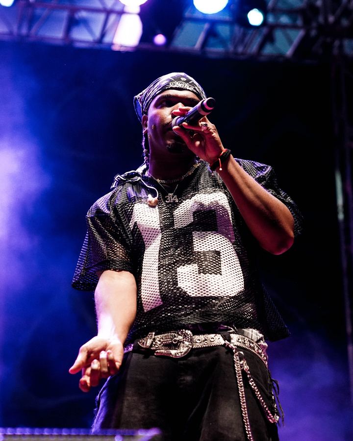 Concert photography - artist in profile with purple stage lighting